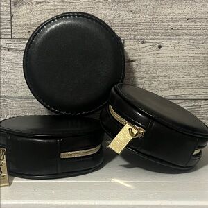GWP- Black Round Leather Pouches (Set of 3)